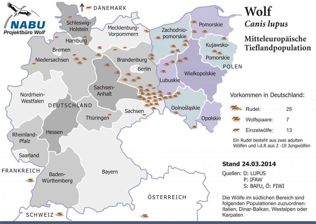 Duitse wolvenkaart - situatie maart 2014